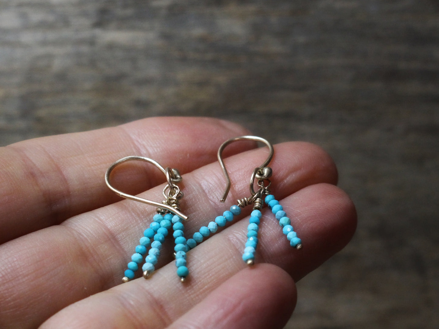 Solid Gold Earrings with American Turquoise Beads