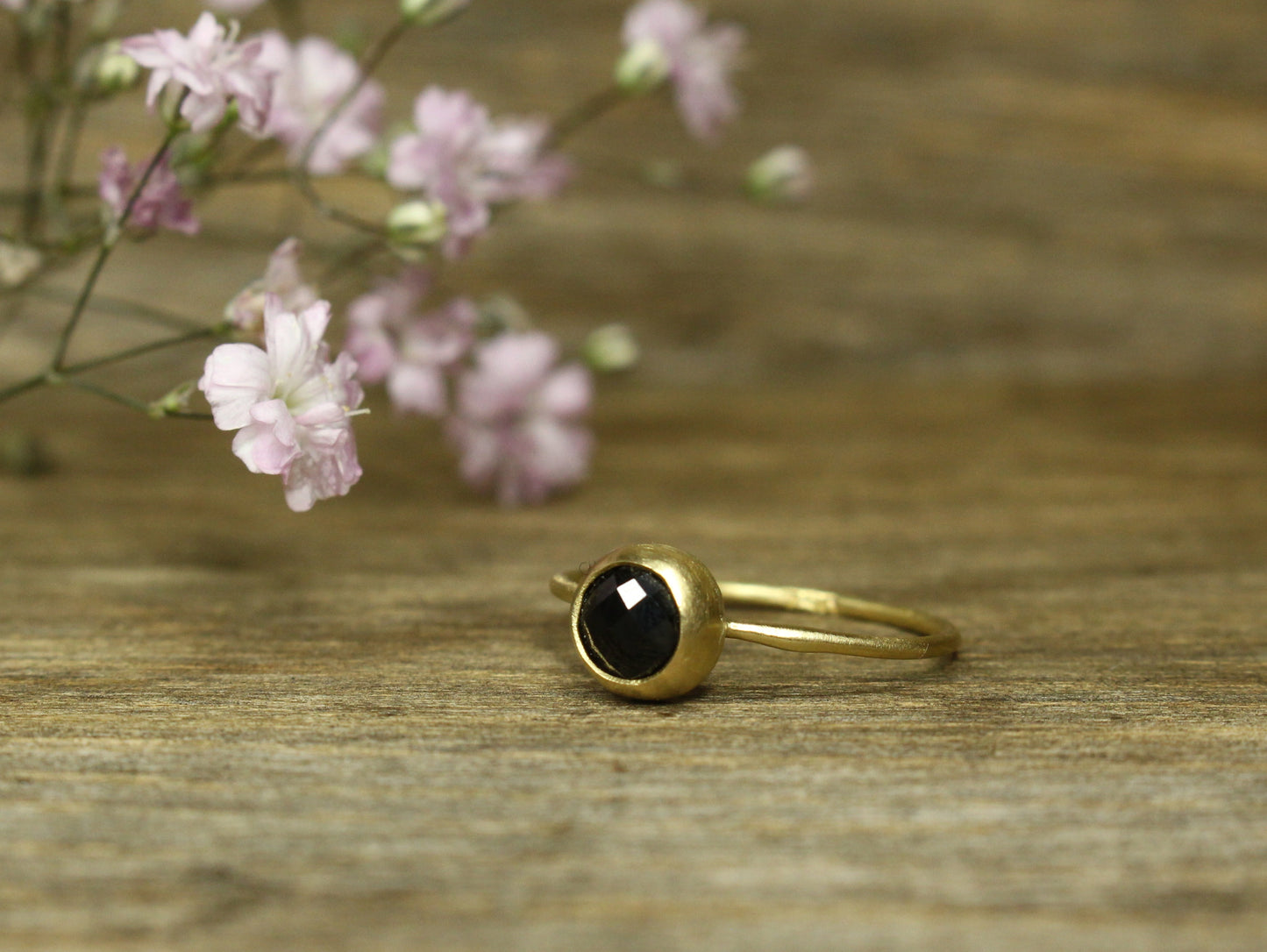 Rosae Ring with Fair Trade Black Spinel in 18ct Gold