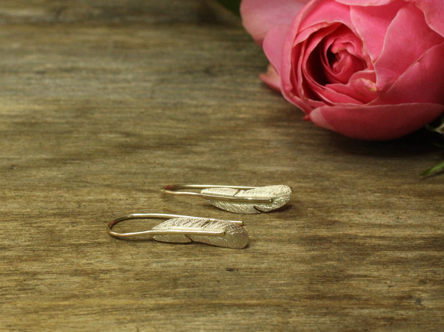 Feather Drop Earrings in 9ct Yellow Gold