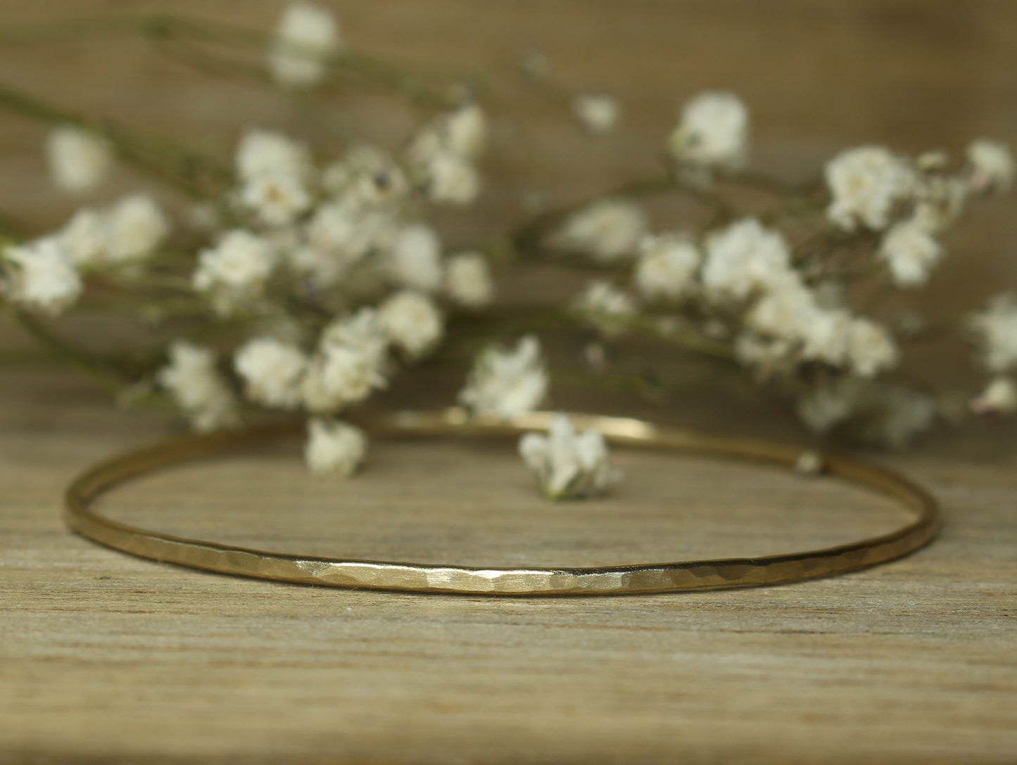 Hammered Dainty Bangle in 9ct or 14ct or 18ct Solid Yellow Gold