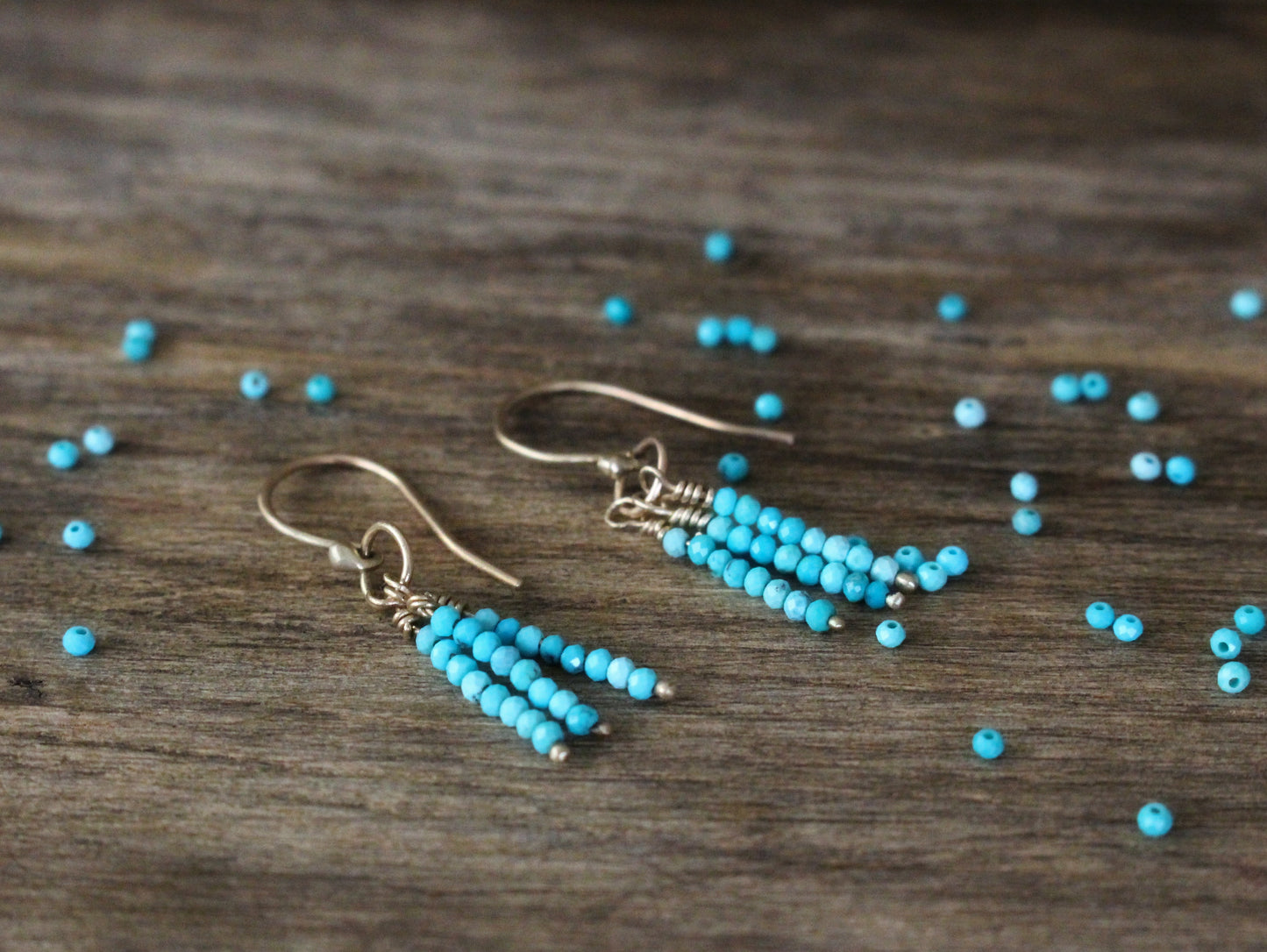 Solid Gold Earrings with American Turquoise Beads