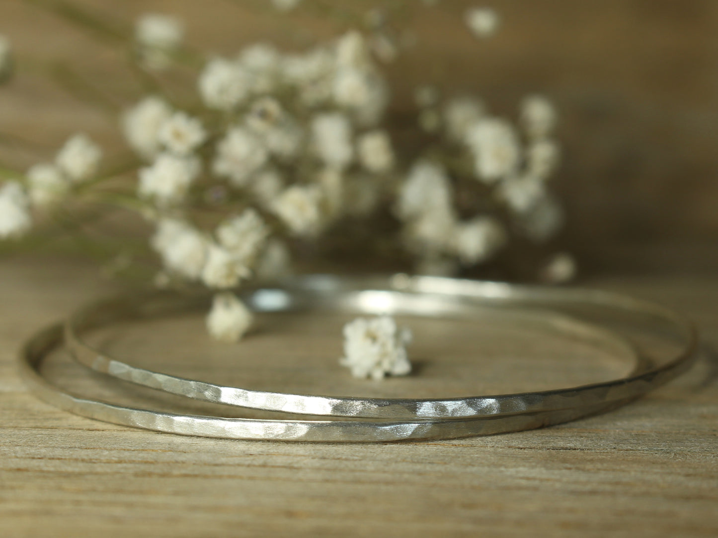 Hammered Dainty Bangle in Sterling Silver