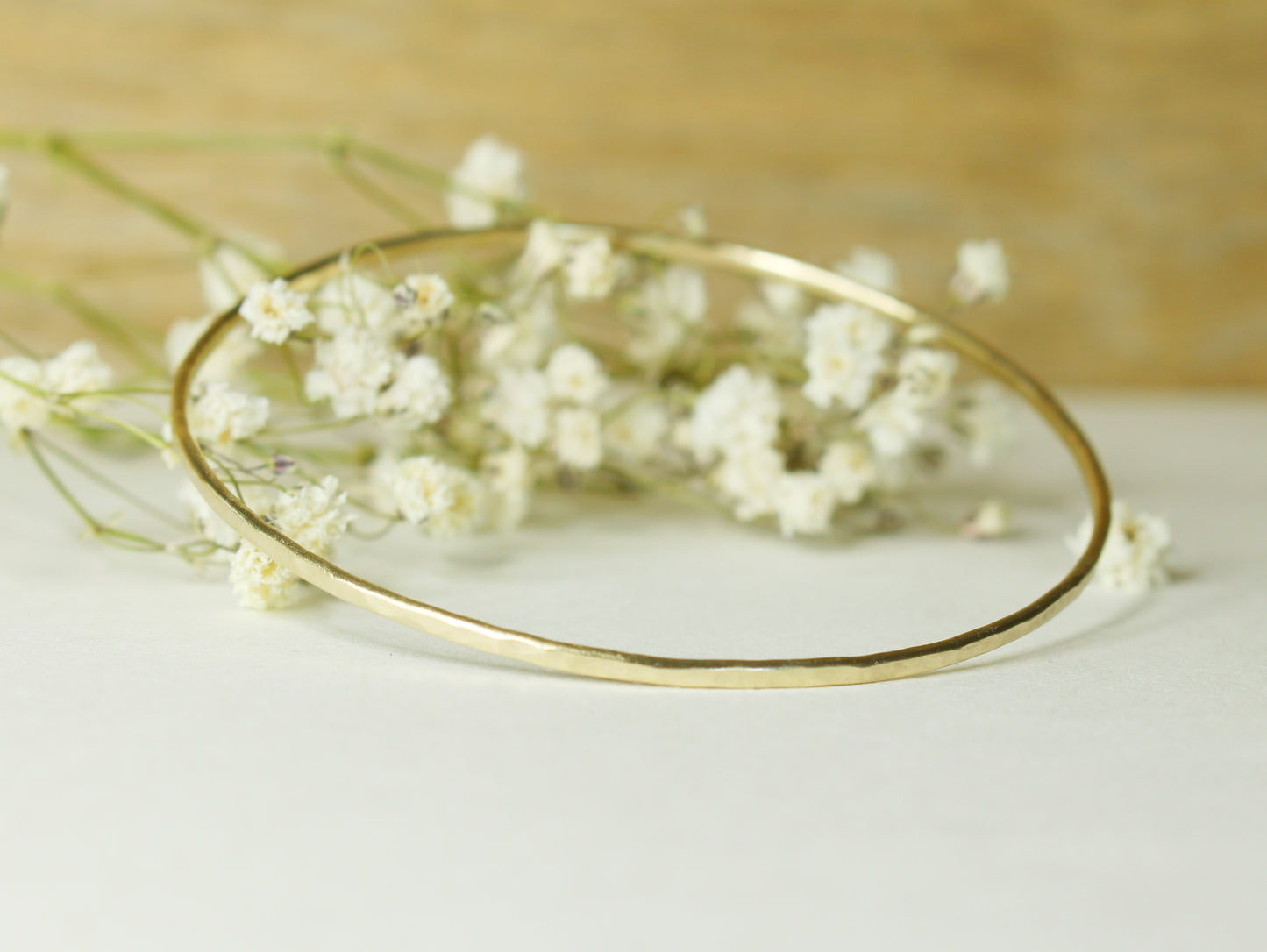 Hammered Dainty Bangle in 9ct or 14ct or 18ct Solid Yellow Gold