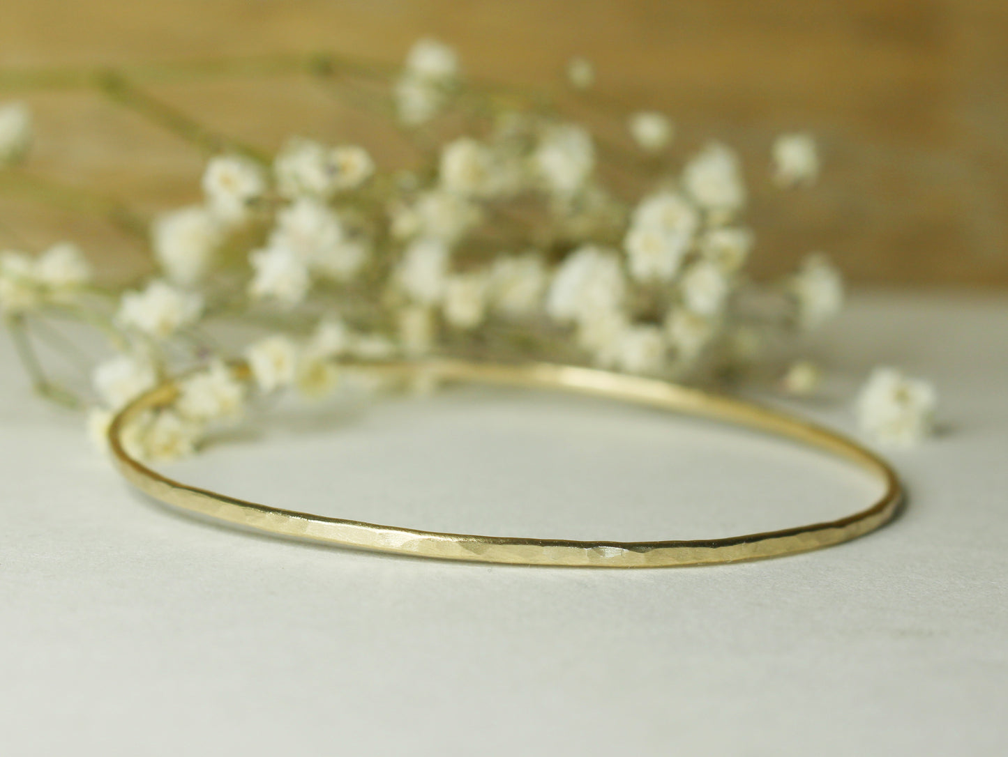 Hammered Dainty Bangle in 9ct or 14ct or 18ct Solid Yellow Gold