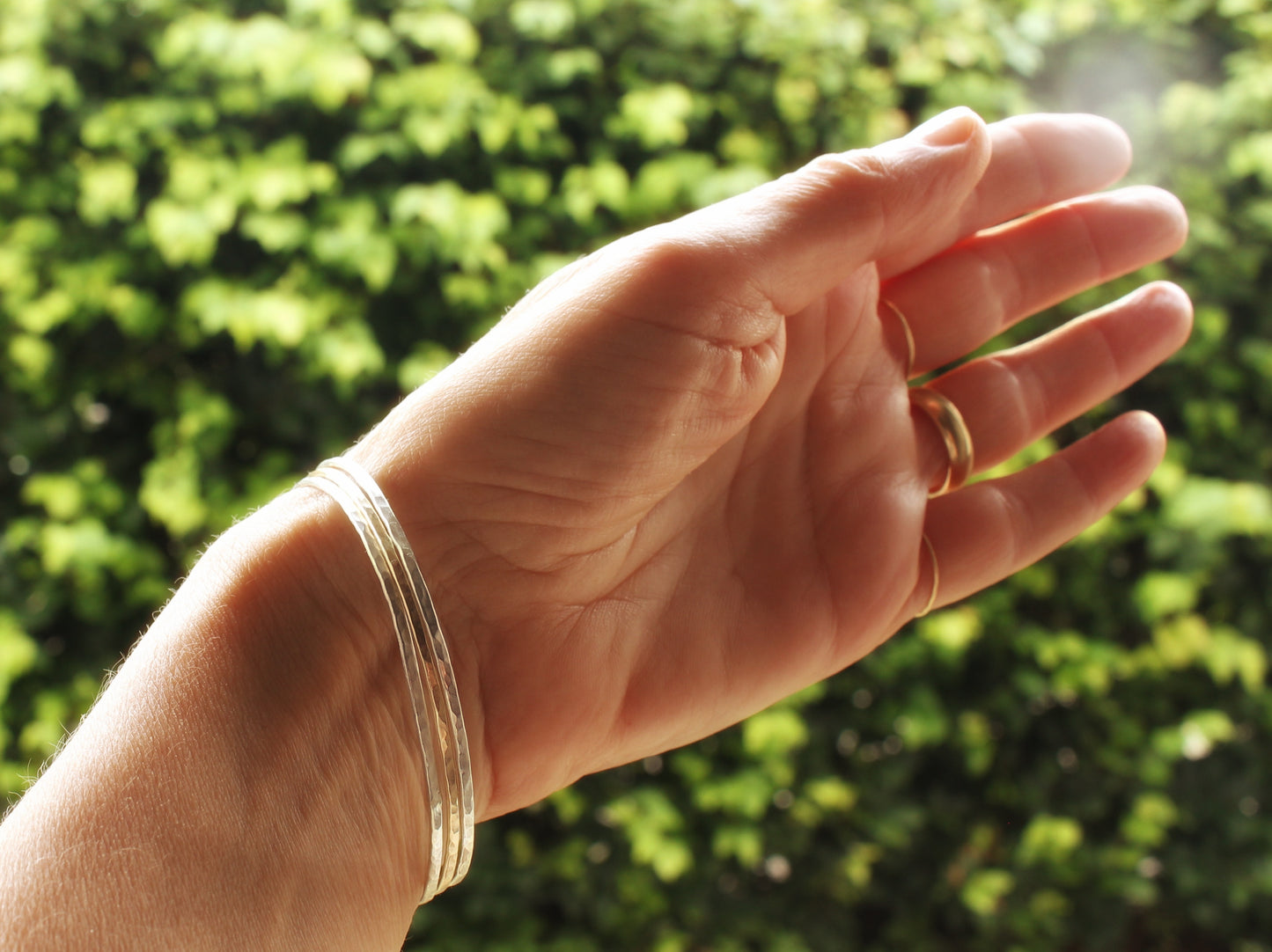 Hammered Dainty Bangle in Sterling Silver