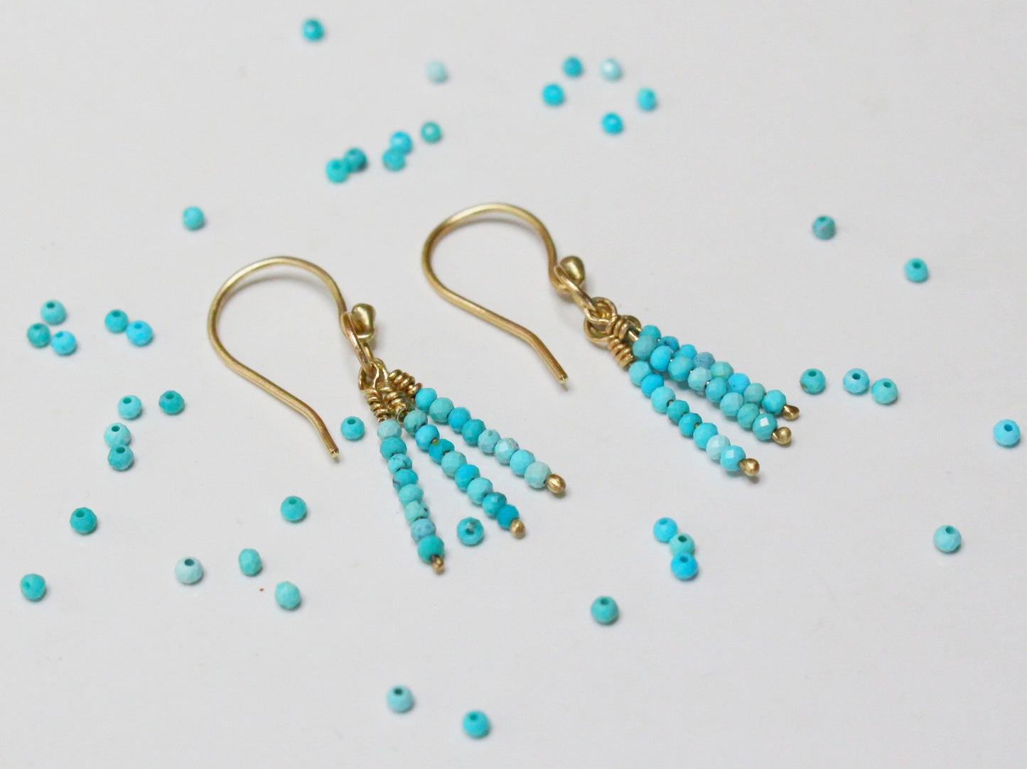 Solid Gold Earrings with American Turquoise Beads