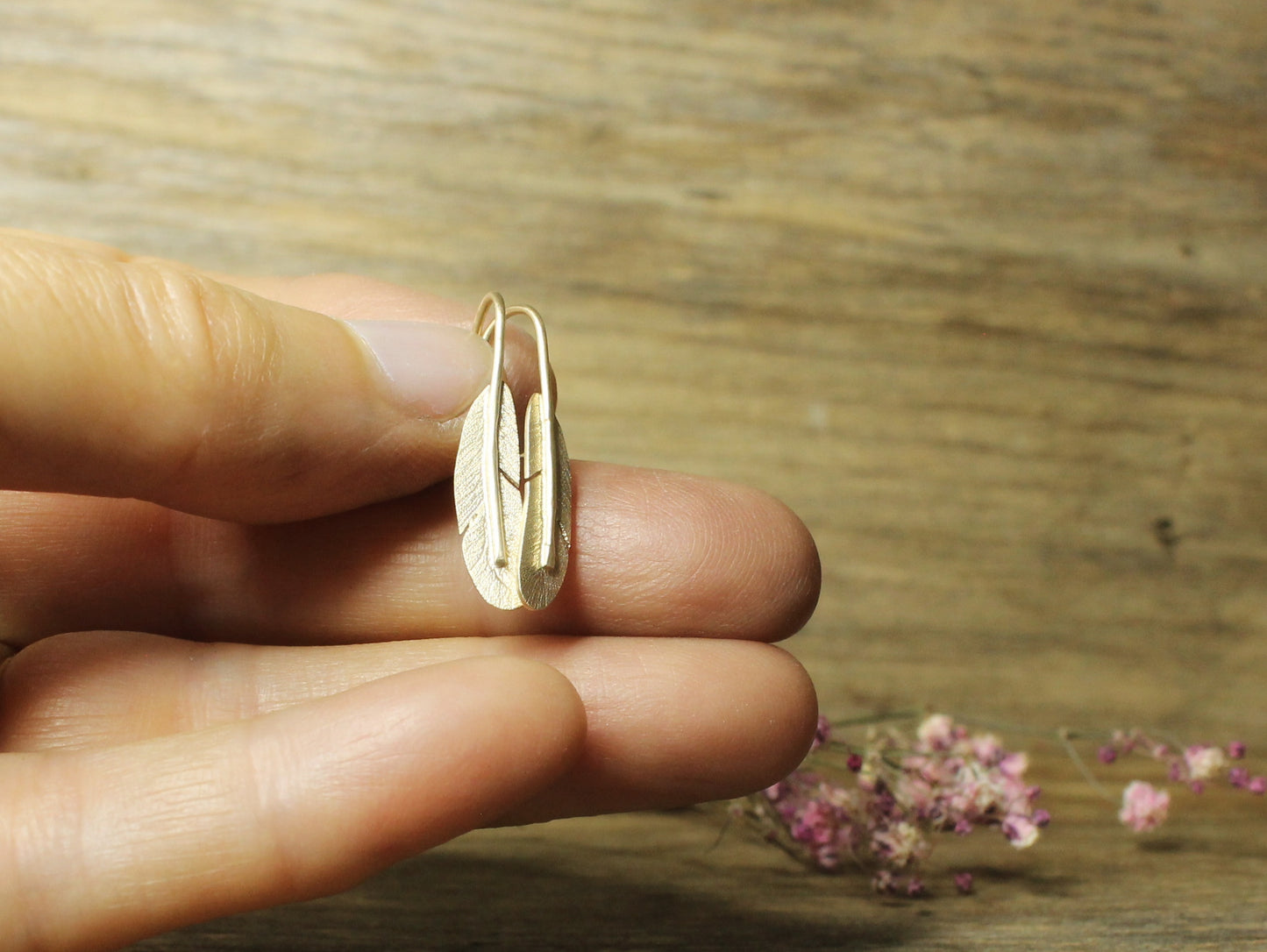 Feather Drop Earrings in 9ct Yellow Gold