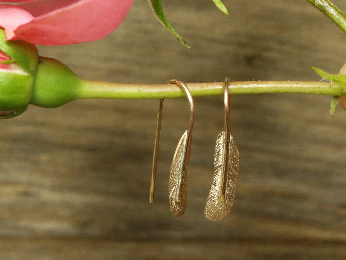 Feather Drop Earrings in 9ct Yellow Gold