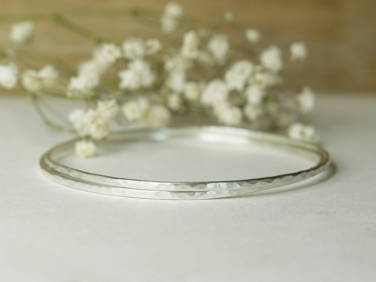Hammered Dainty Bangle in Sterling Silver
