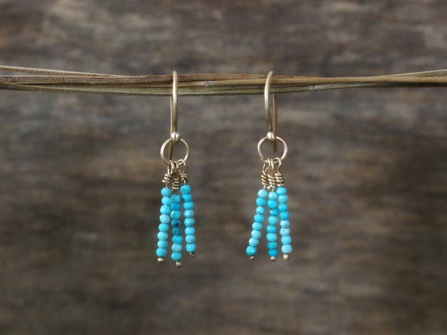 Solid Gold Earrings with American Turquoise Beads
