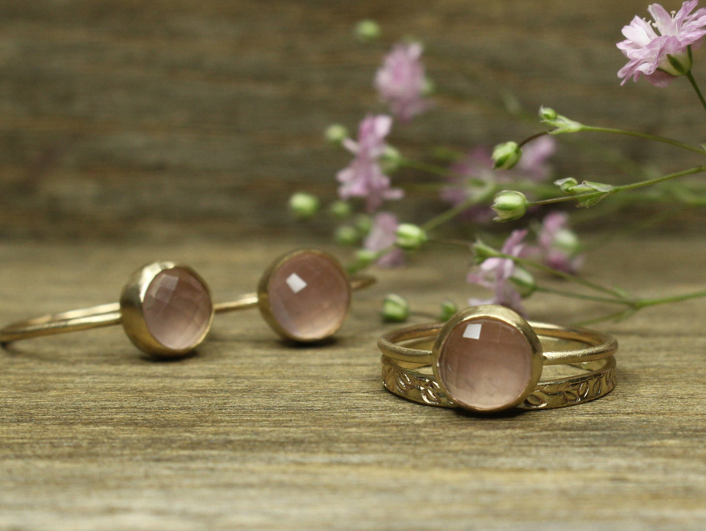 Rosae Ring with Fair Trade Rose Quartz in 9ct Gold