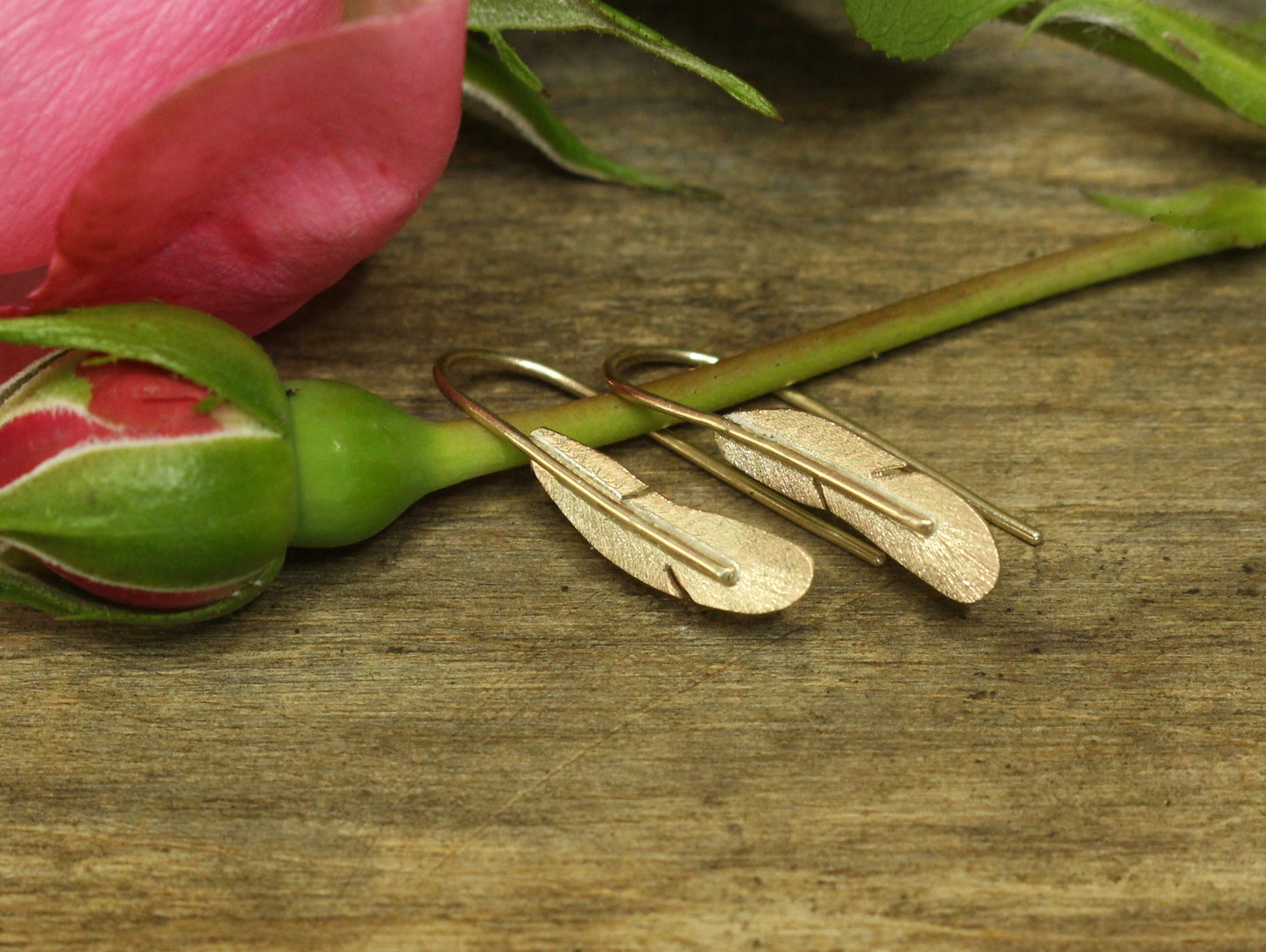 Feather Drop Earrings in 9ct Yellow Gold