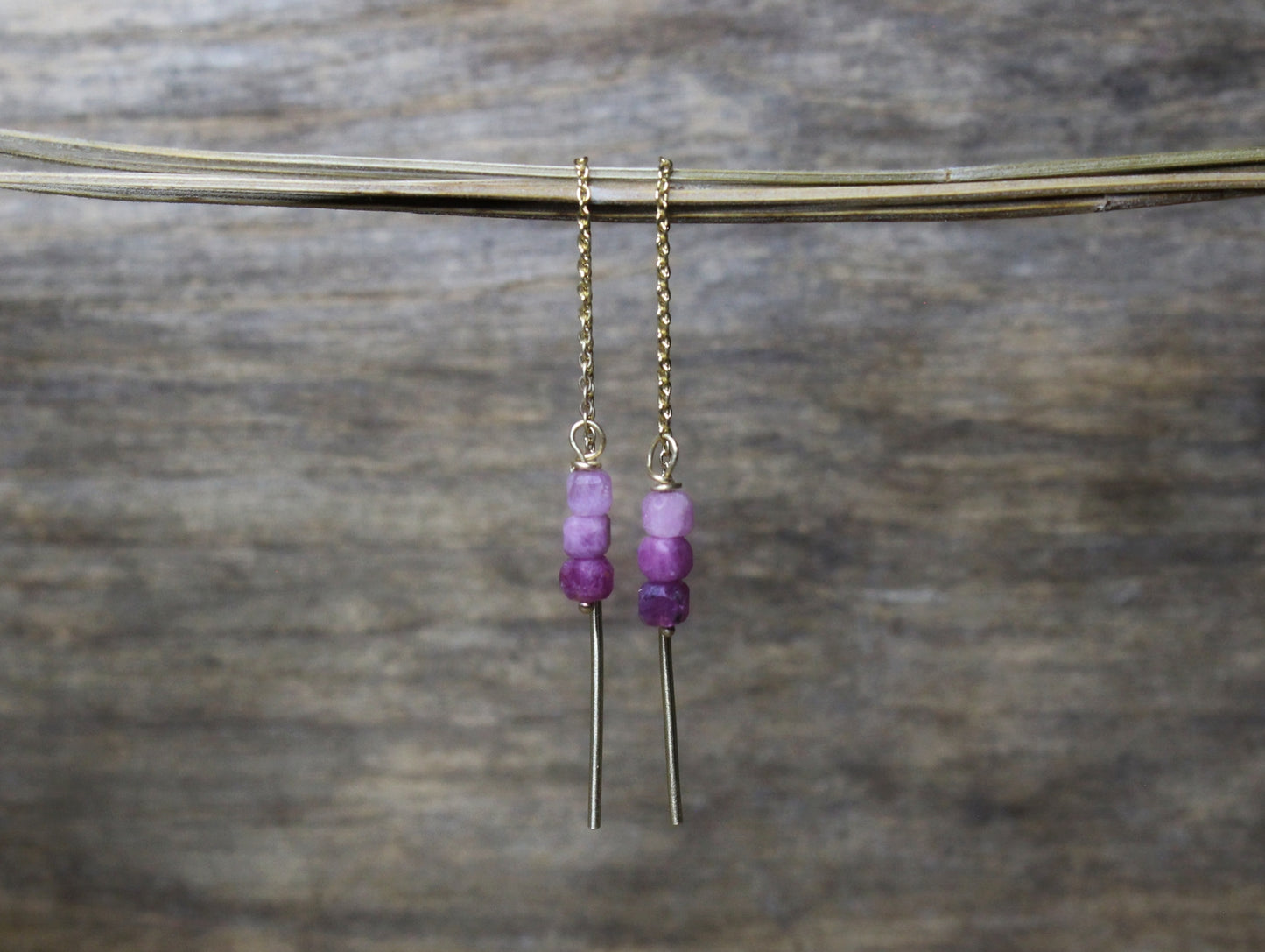 Threader Earrings in 14ct Yellow Gold with Vintage Gems