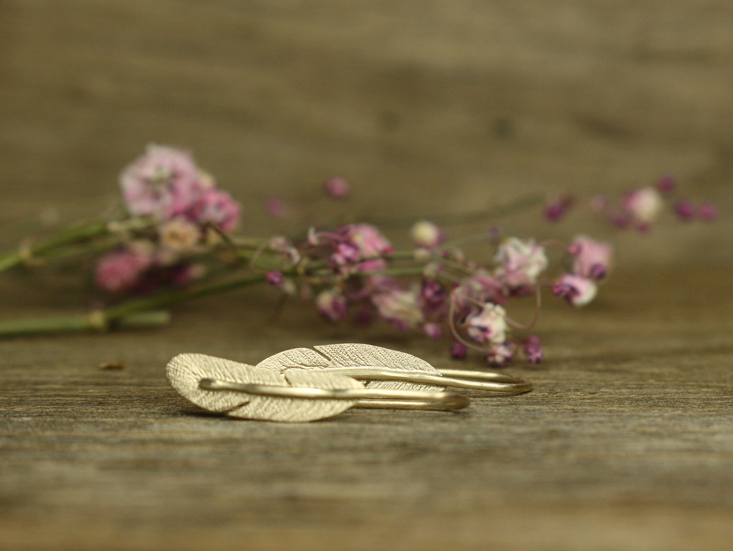 Feather Drop Earrings in 9ct Yellow Gold