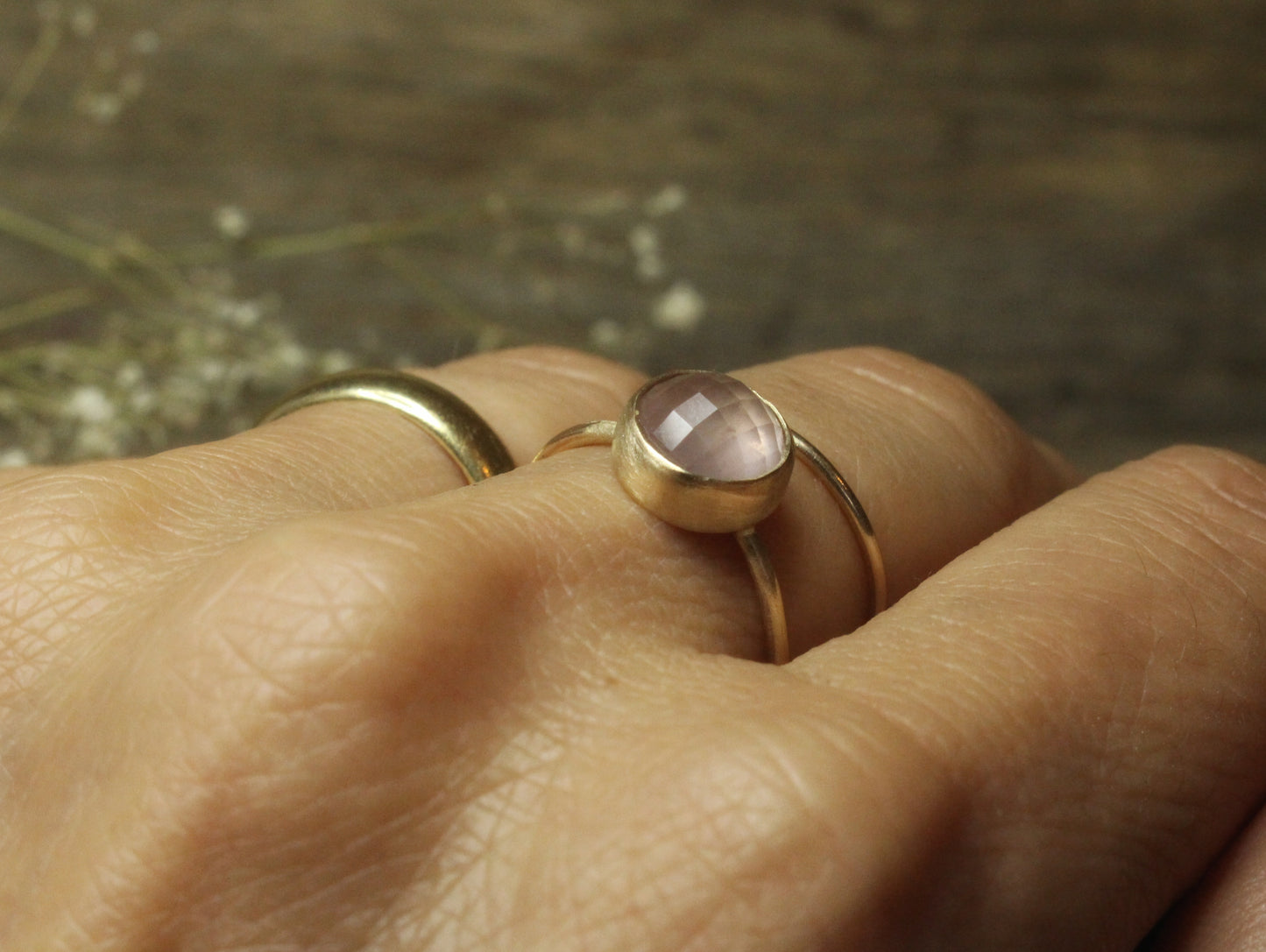 Rosae Ring with Fair Trade Rose Quartz in 9ct Gold