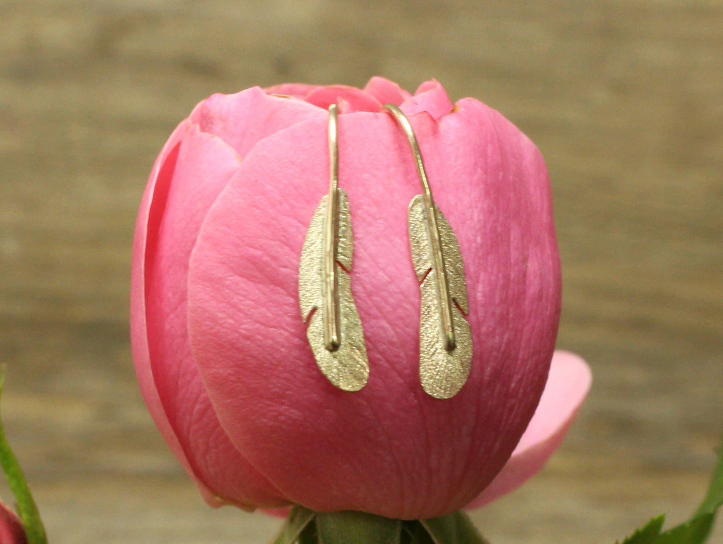 Feather Drop Earrings in 9ct Yellow Gold