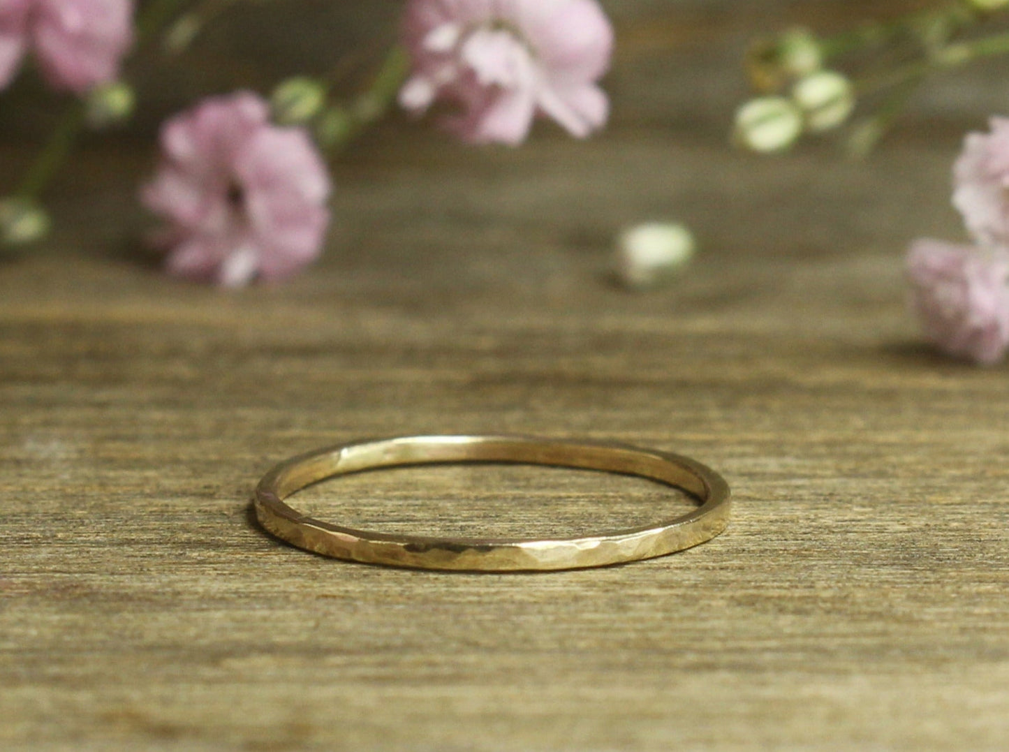 Hammered 1mm Band in 9ct or 14ct or 18ct Gold