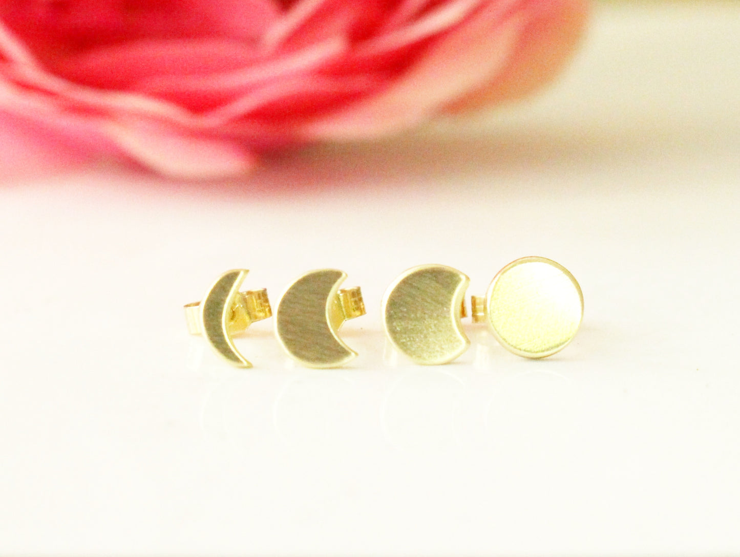 Phases of the Moon Studs in 9ct or 14ct Gold
