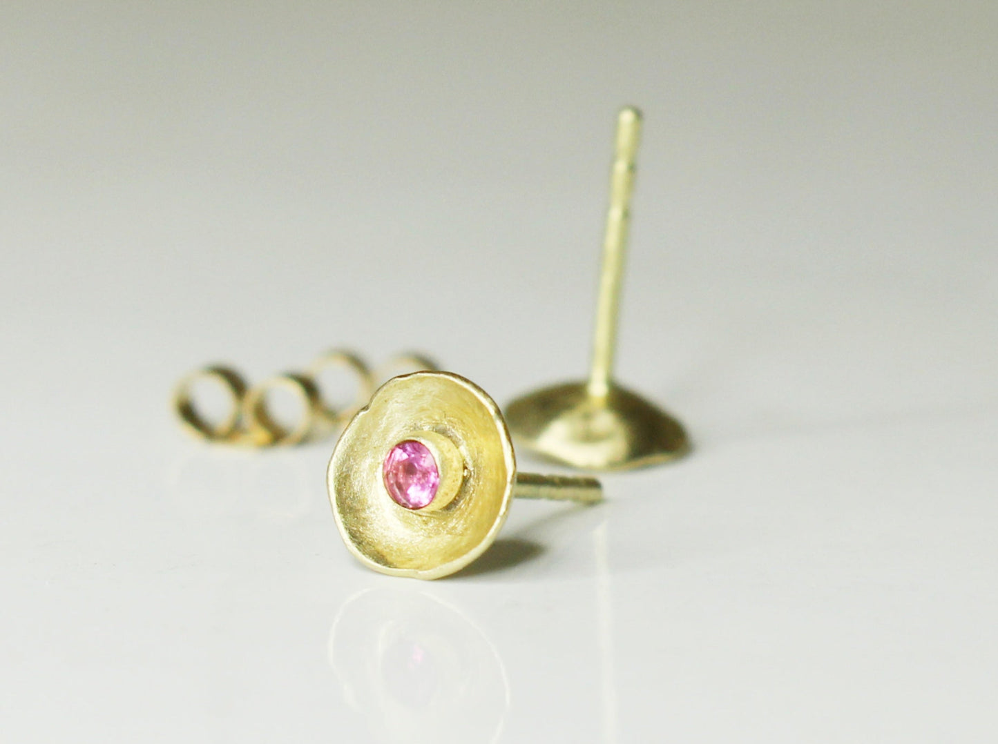 Sweetheart Gemstone Flower Studs in Solid Gold