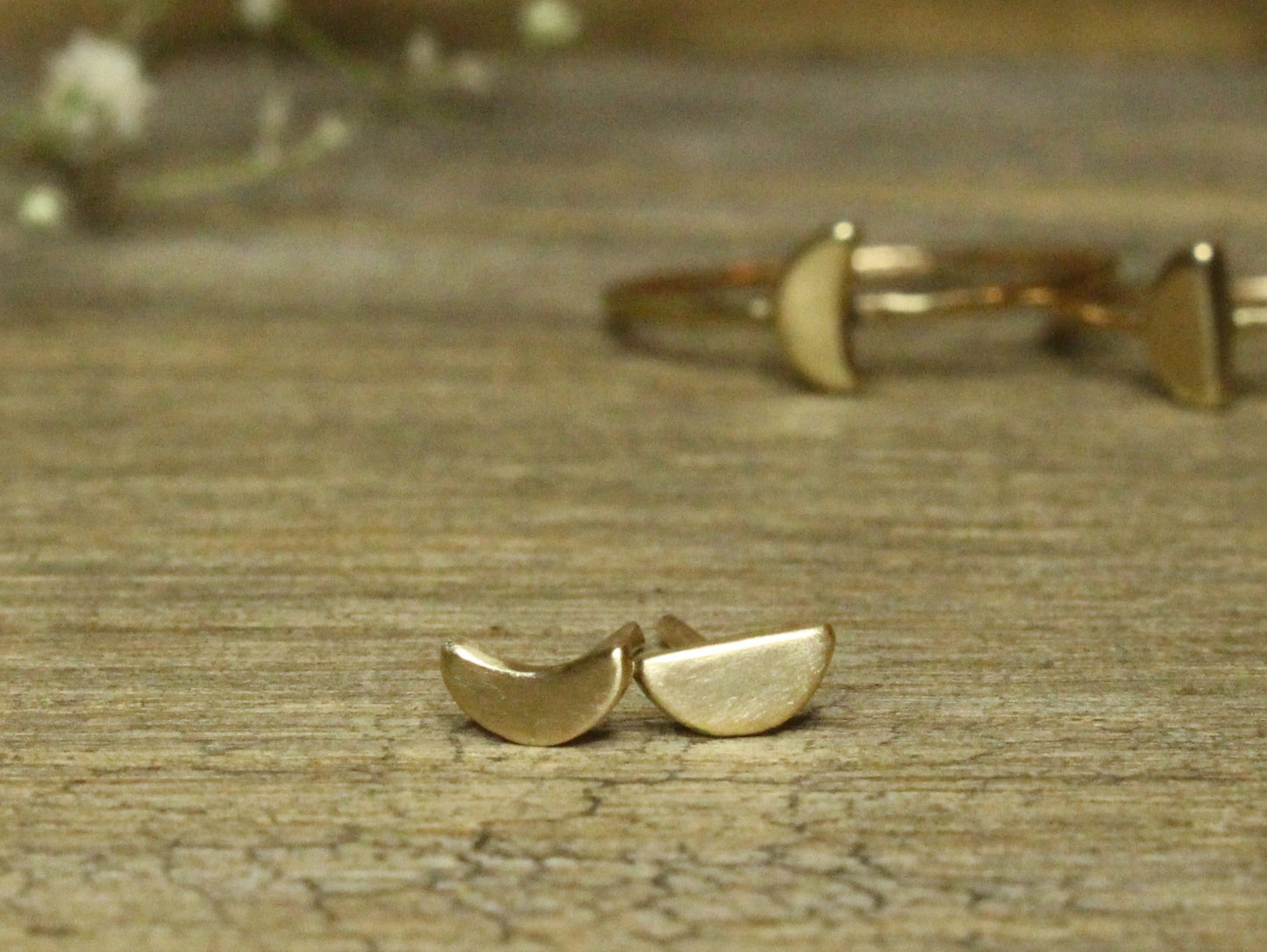 Moon Earrings in 9ct or 14ct or 18ct Solid Yellow Gold