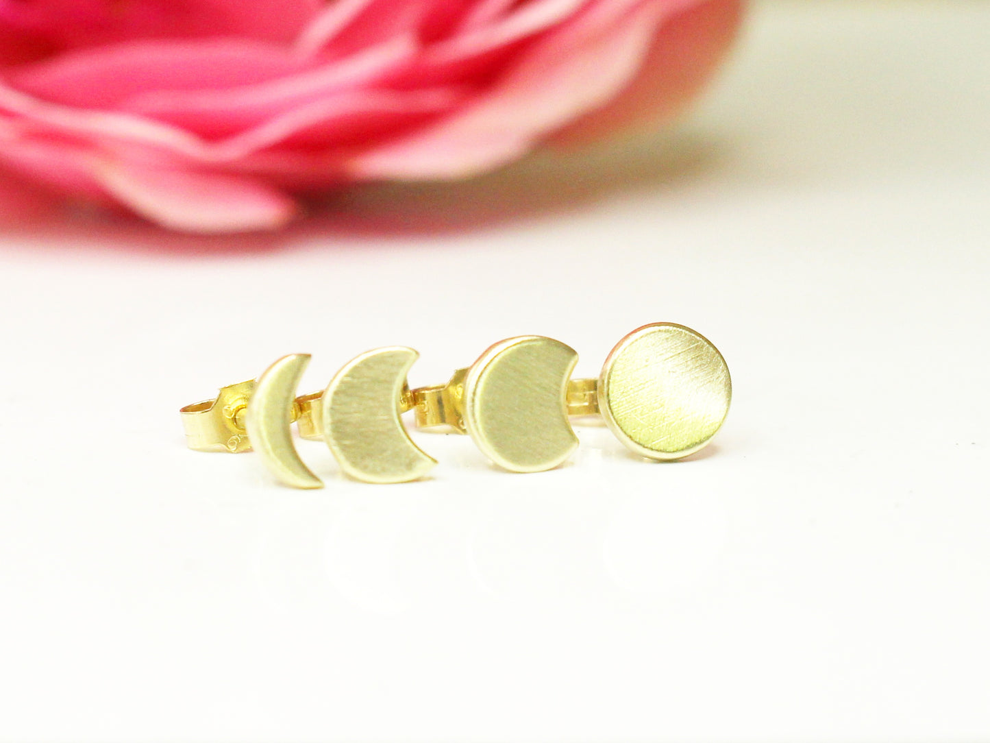 Phases of the Moon Studs in 9ct or 14ct Gold