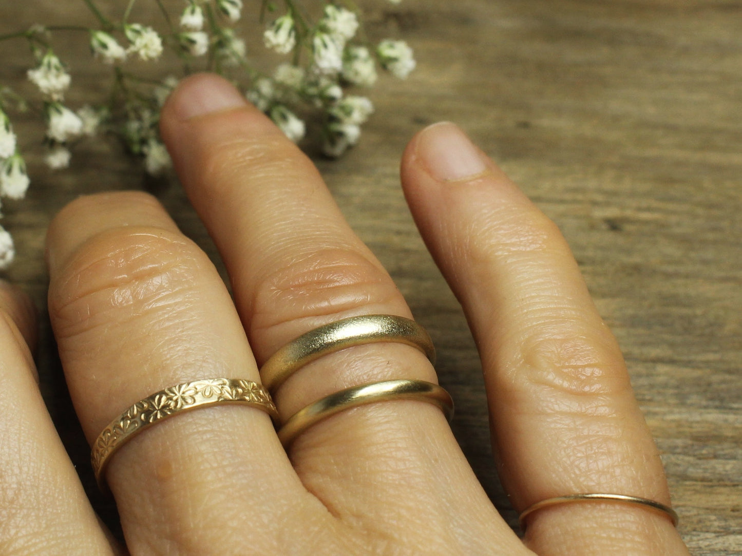 Rounded Band Set of Two in Solid Gold