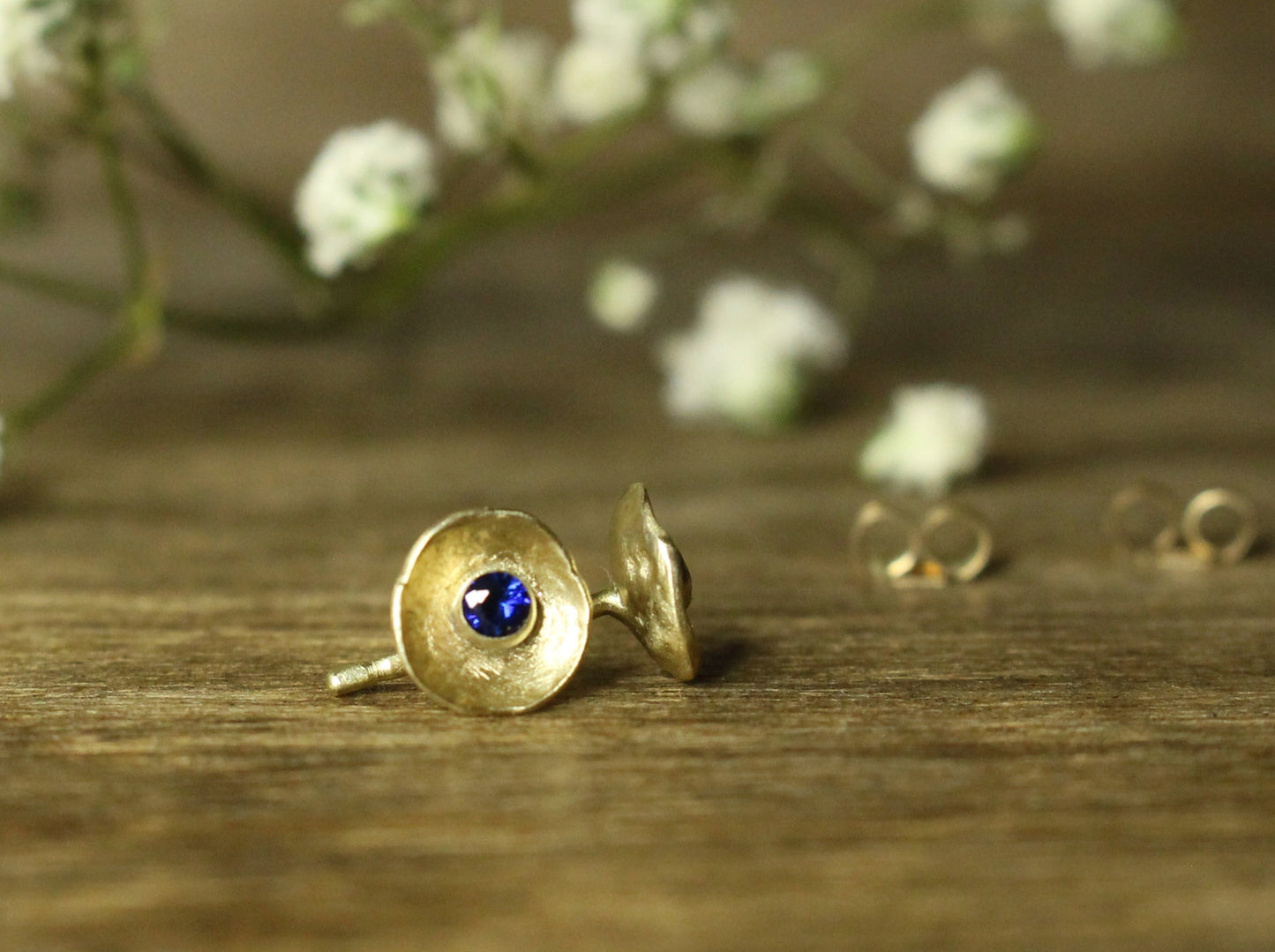 Sweetheart Gemstone Flower Studs in Solid Gold