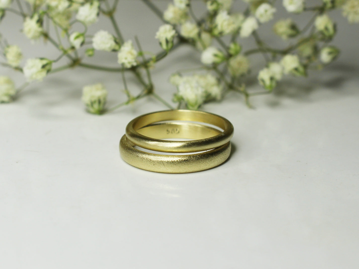 Rounded Band Set of Two in Solid Gold