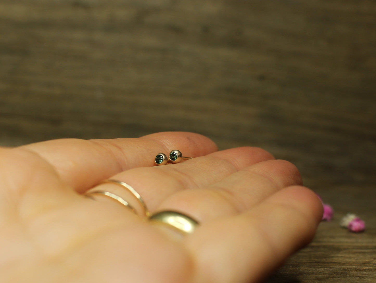 Tiny Sparkle Studs in Solid Gold with Fair Trade Gems