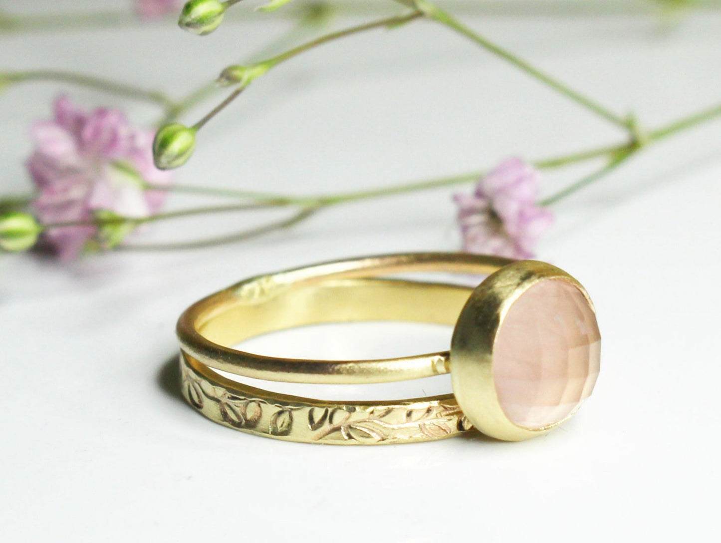 Rosae Ring with Fair Trade Rose Quartz in 9ct Gold