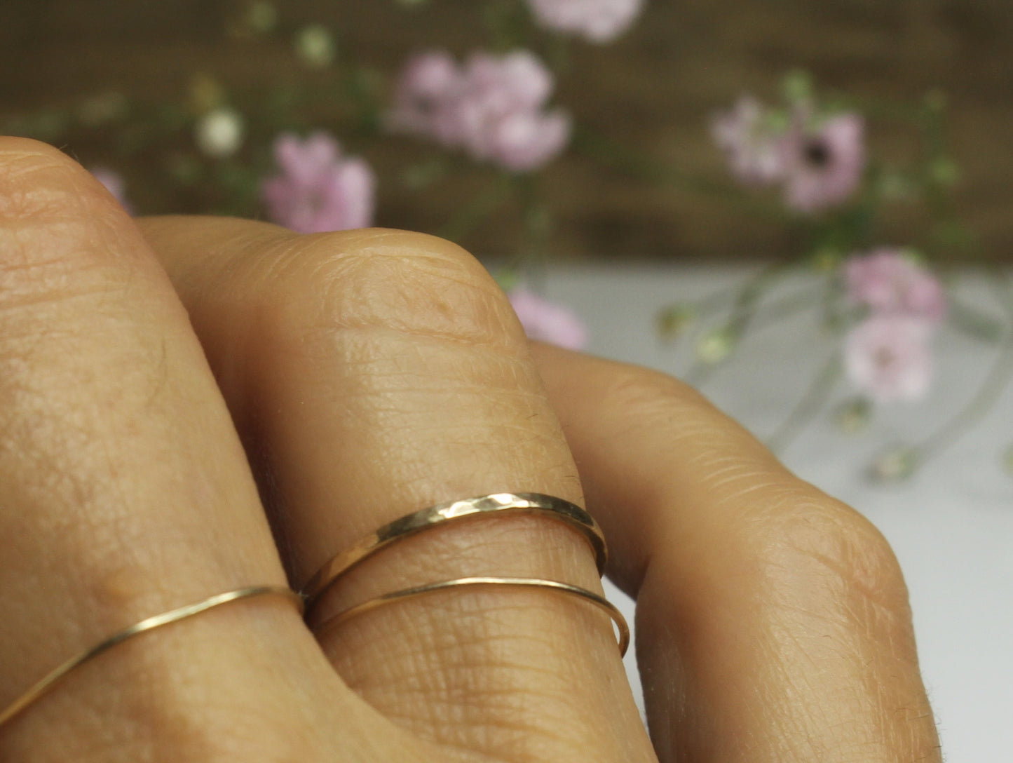 Hammered 1mm Band in 9ct or 14ct or 18ct Gold