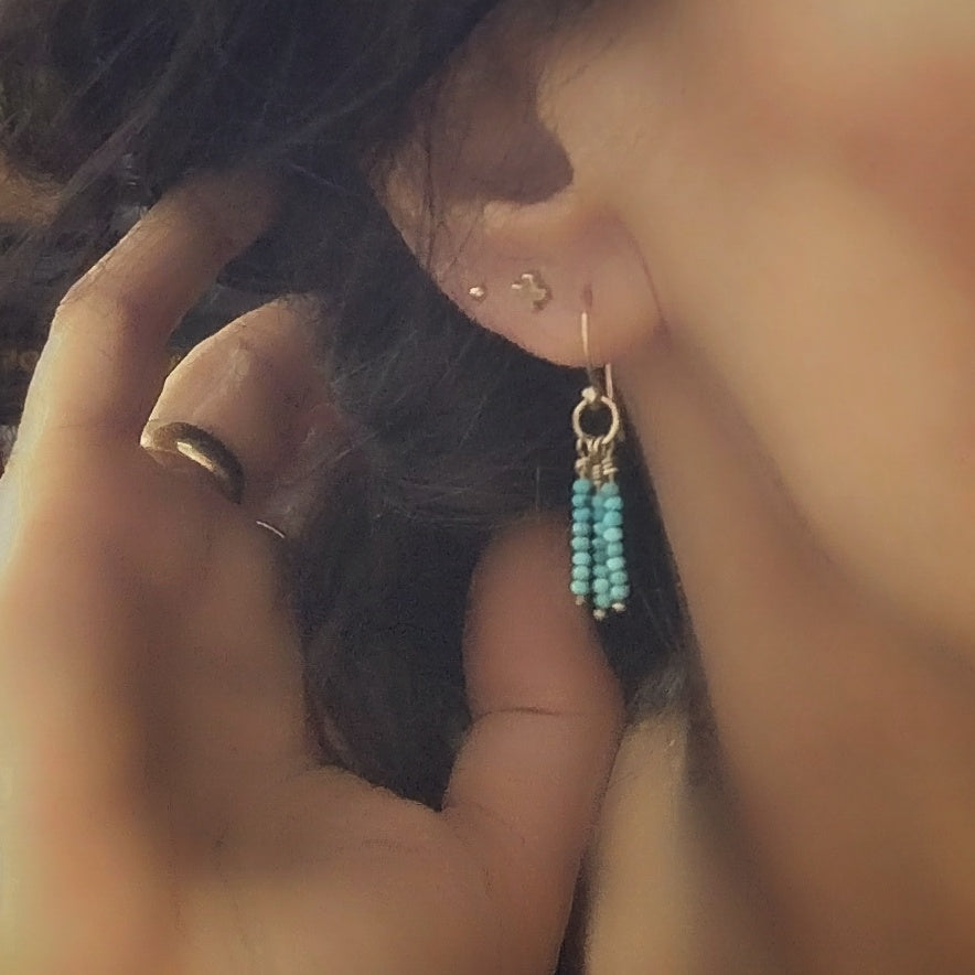 Solid Gold Earrings with American Turquoise Beads