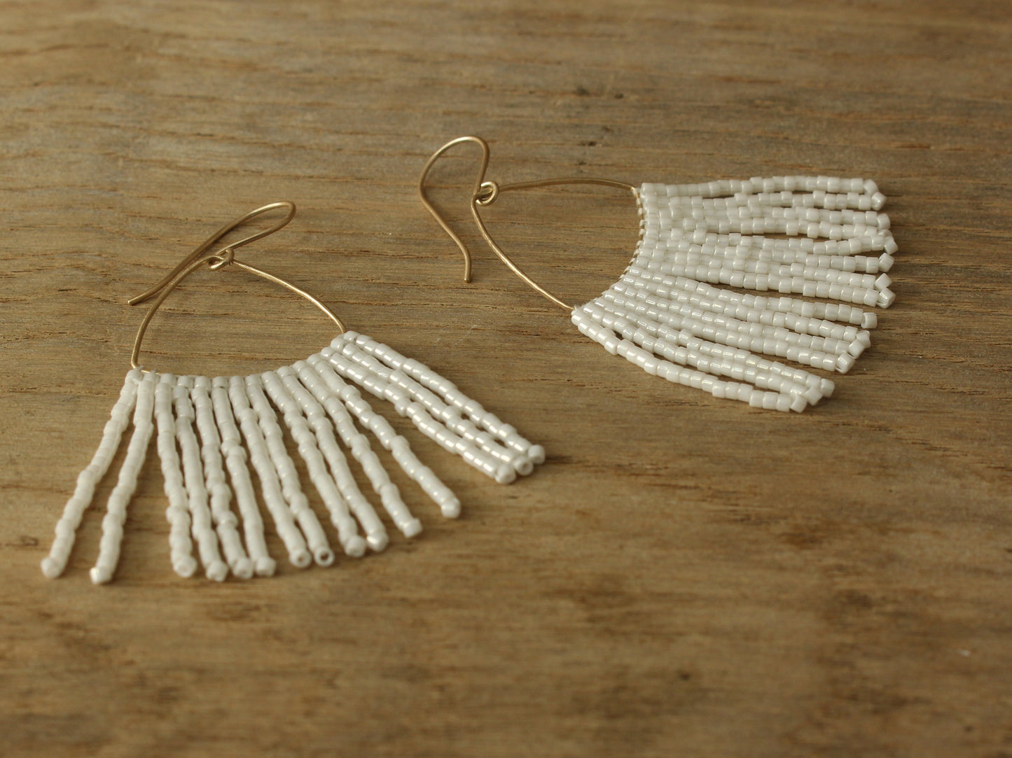 Fringe Beaded Earrings in Solid Gold and Miyuki Glass Beads