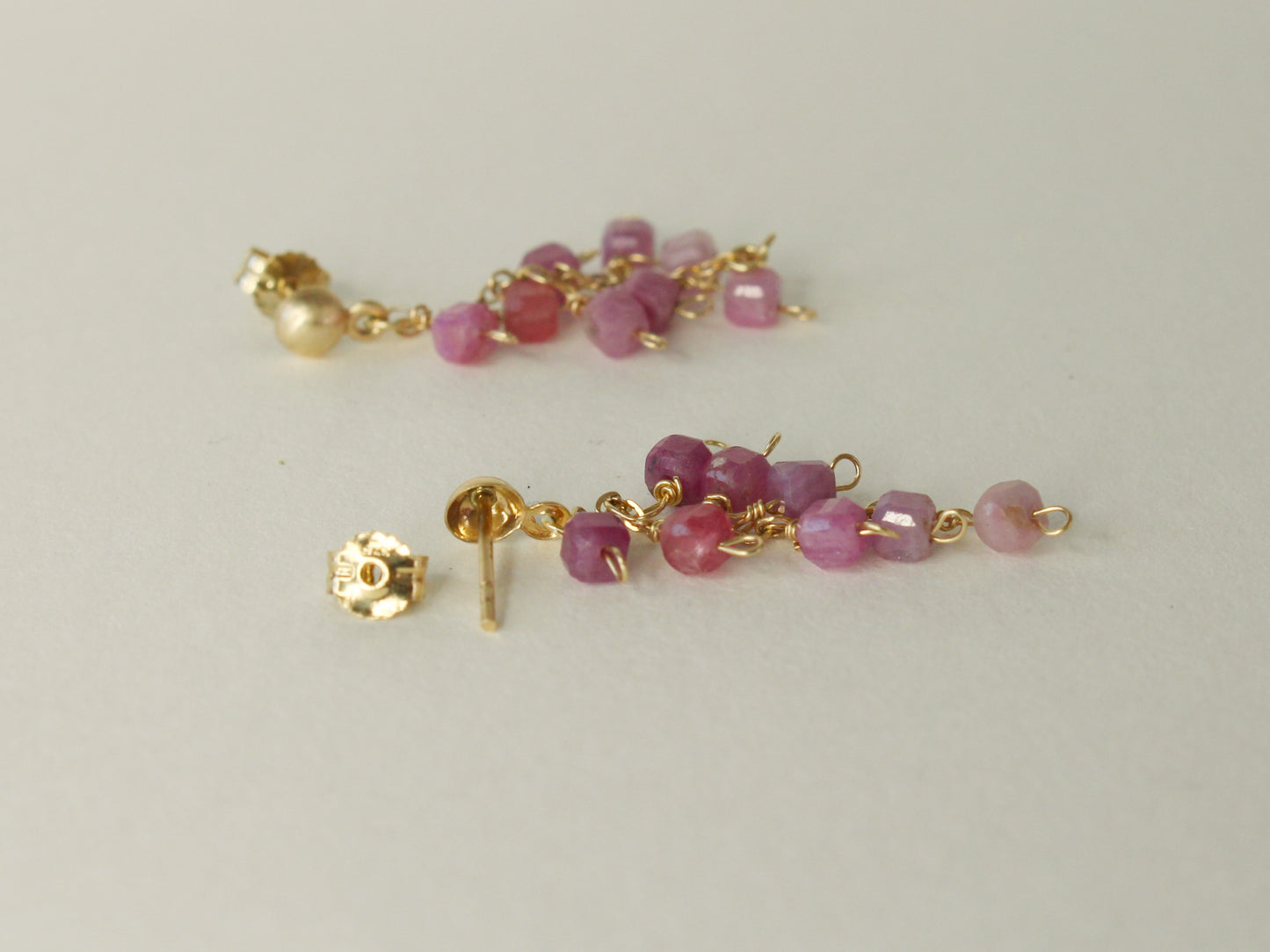 Ruby Earrings in 9ct Yellow Gold with Vintage Raw Rubies