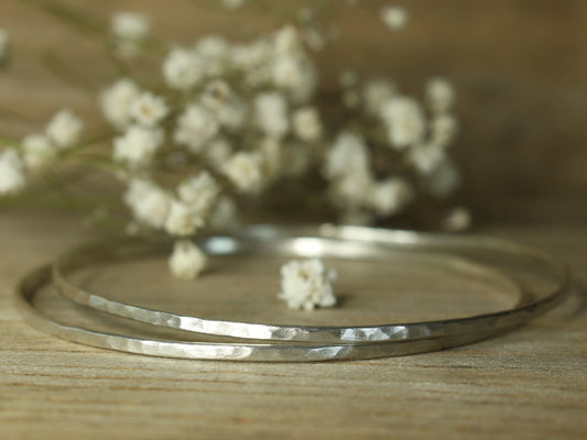 Hammered Dainty Bangle in Sterling Silver