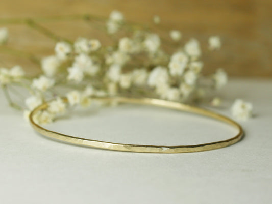 Hammered Dainty Bangle in 9ct or 14ct or 18ct Solid Yellow Gold
