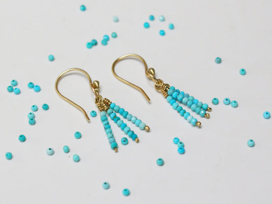 December Earrings in Yellow Gold with Kingman Turquoise Beads