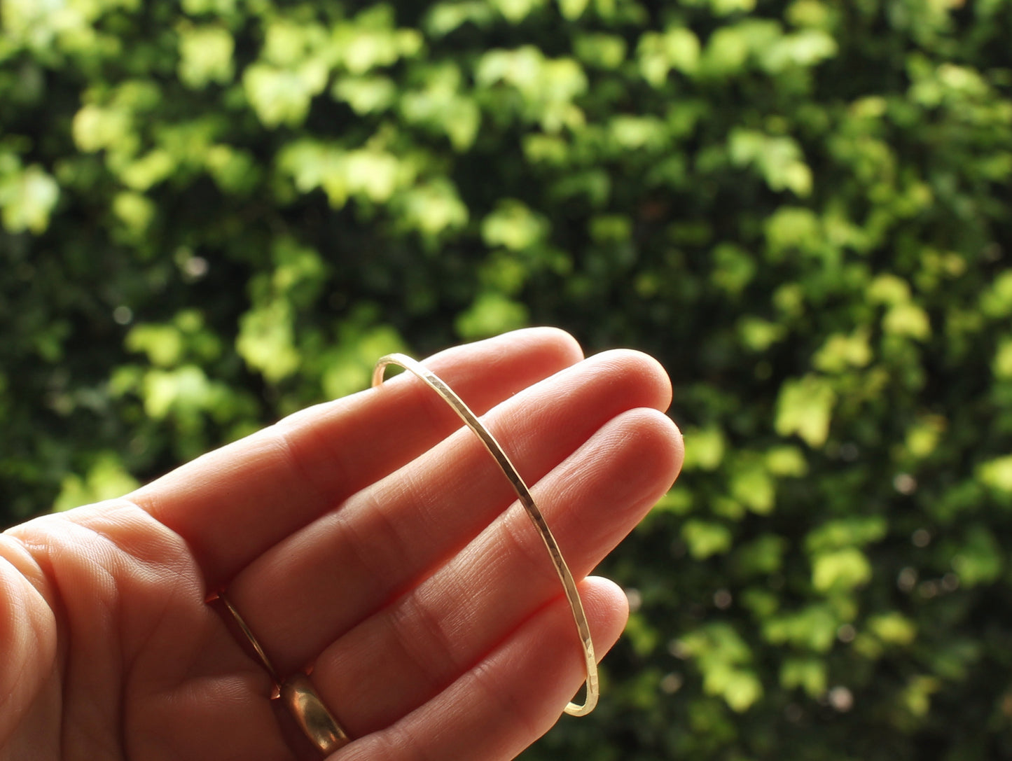 Hammered Dainty Bangle in 9ct or 14ct or 18ct Solid Yellow Gold