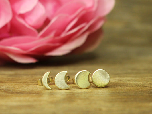 Phases of the Moon Studs in 9ct or 14ct Gold