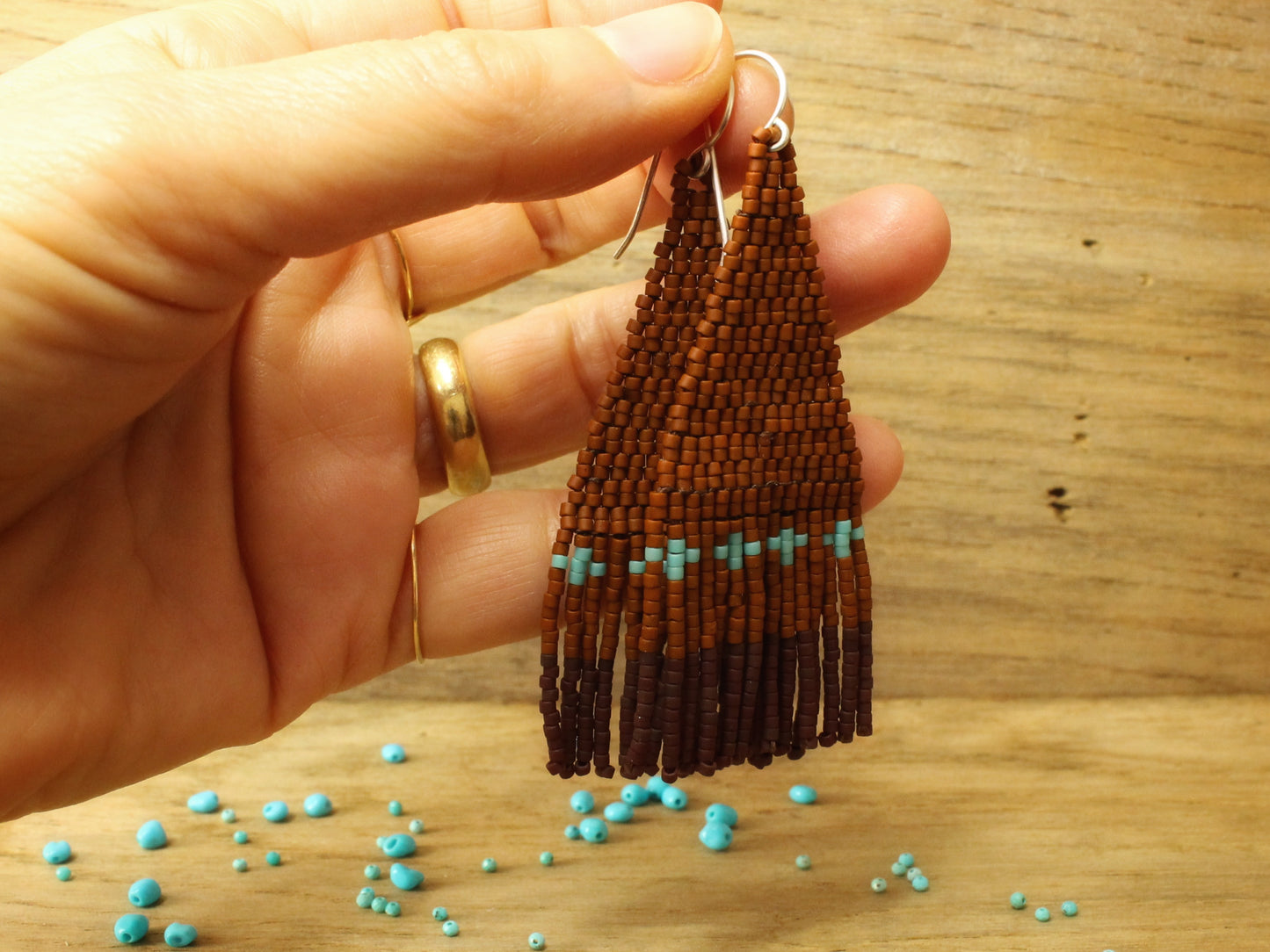 Southwest Beaded Earrings in Sterling Silver and Miyuki Glass Beads