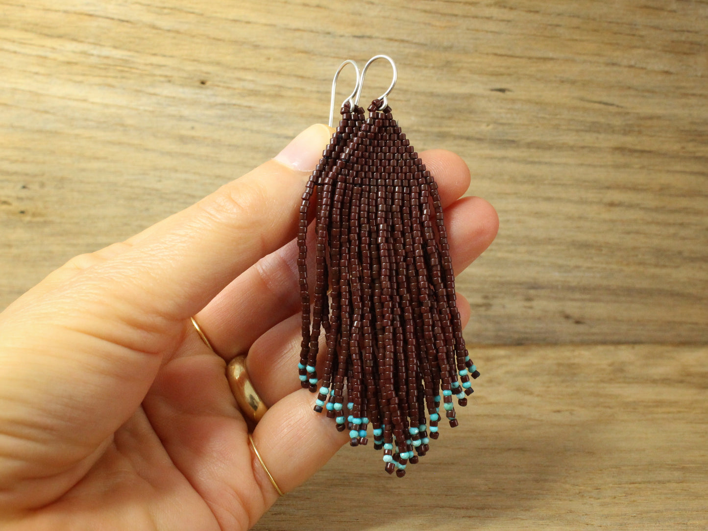 Nature Beaded Earrings in Silver with American Turquoise and Miyuki Glass Beads