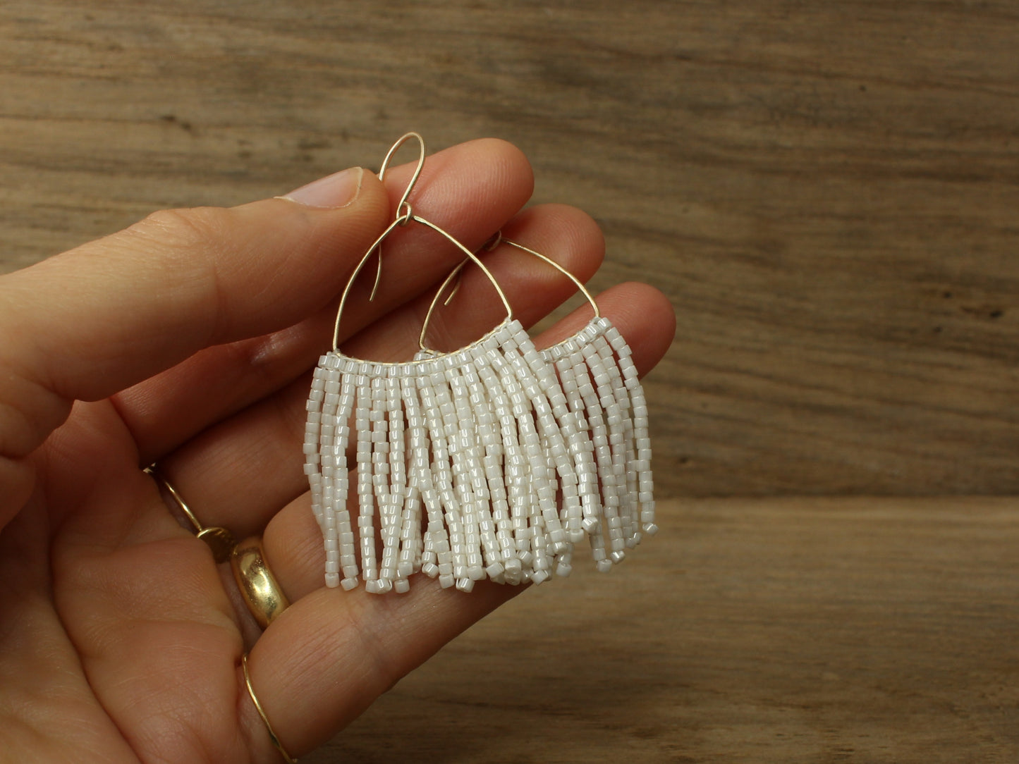 Fringe Beaded Earrings in Solid Gold and Miyuki Glass Beads
