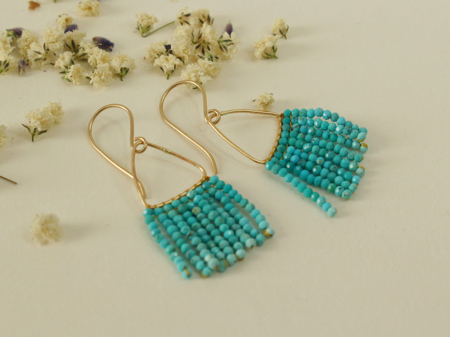 American Turquoise Beaded Earrings in Solid Gold