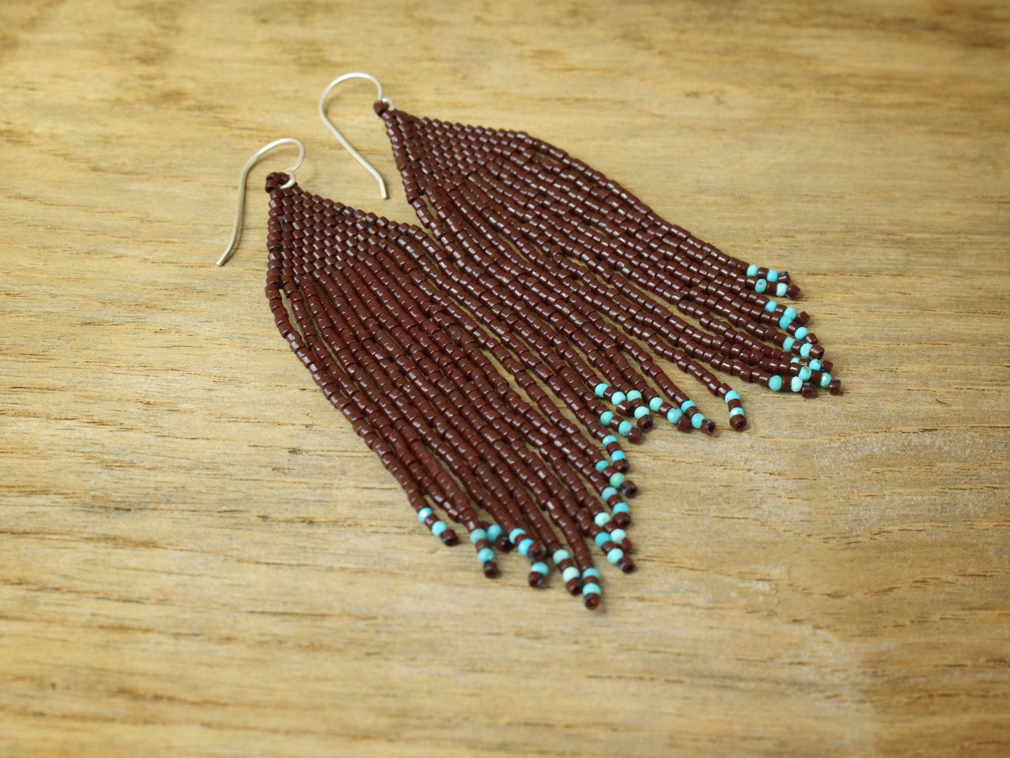 Nature Beaded Earrings in Silver with American Turquoise and Miyuki Glass Beads