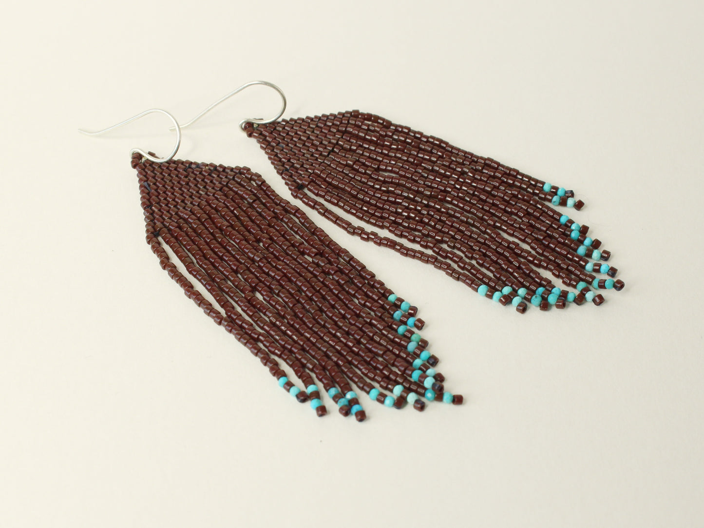 Nature Beaded Earrings in Silver with American Turquoise and Miyuki Glass Beads