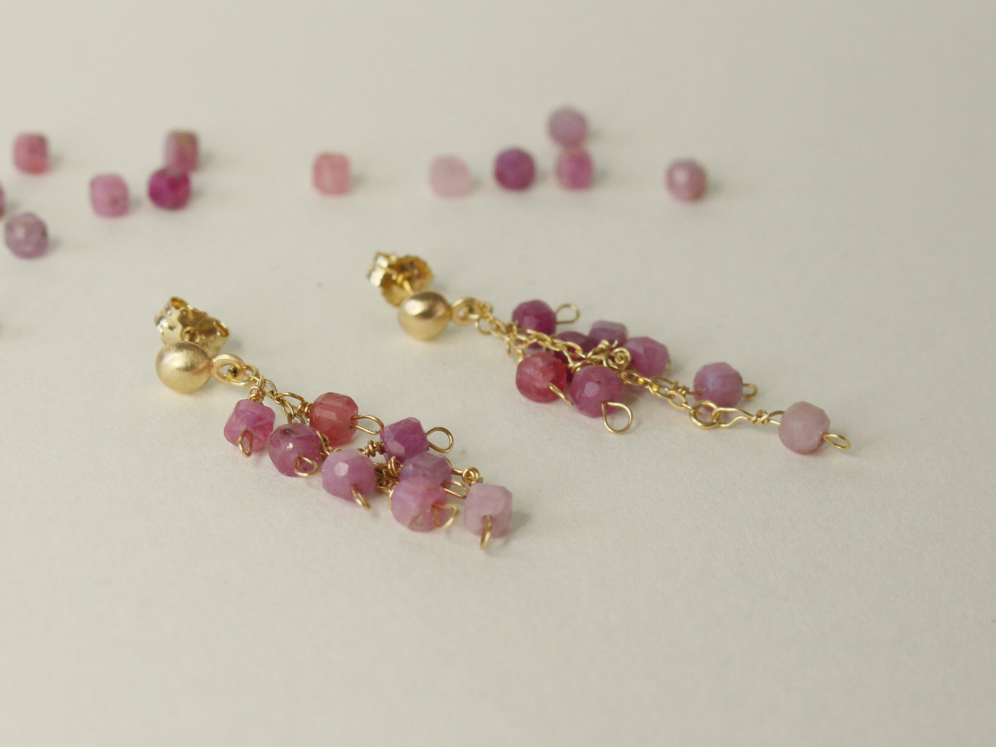Ruby Earrings in 9ct Yellow Gold with Vintage Raw Rubies