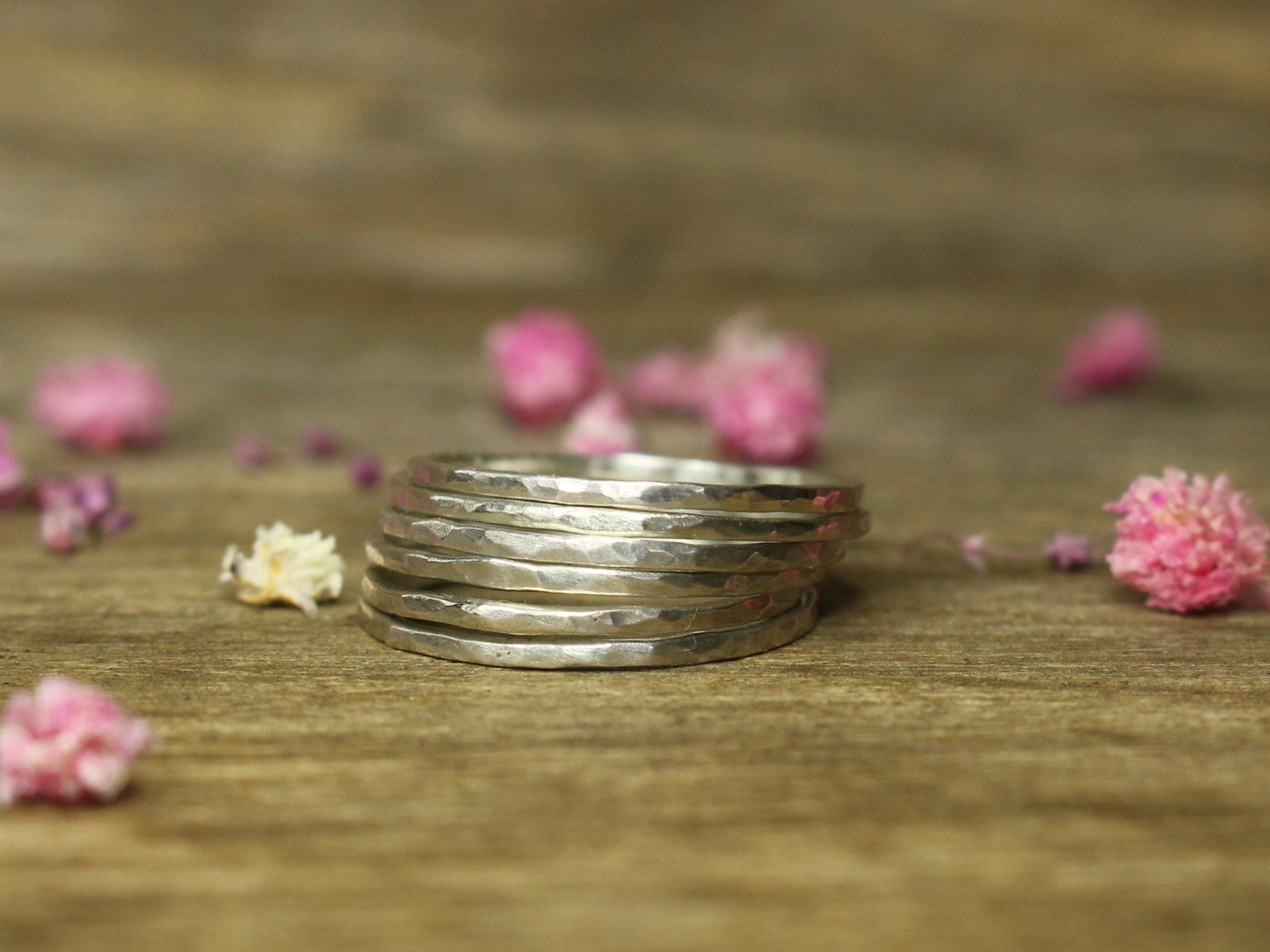 Set of Dainty Hammered Rings in Recycled Sterling Silver