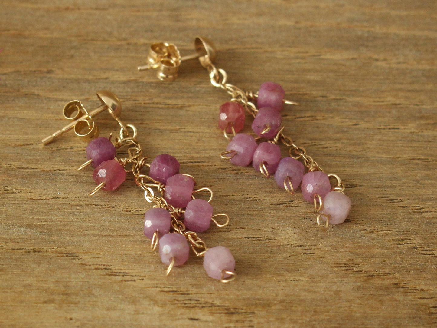 Ruby Earrings in 9ct Yellow Gold with Vintage Raw Rubies