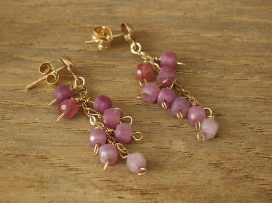 Ruby Earrings in 9ct Yellow Gold with Vintage Raw Rubies
