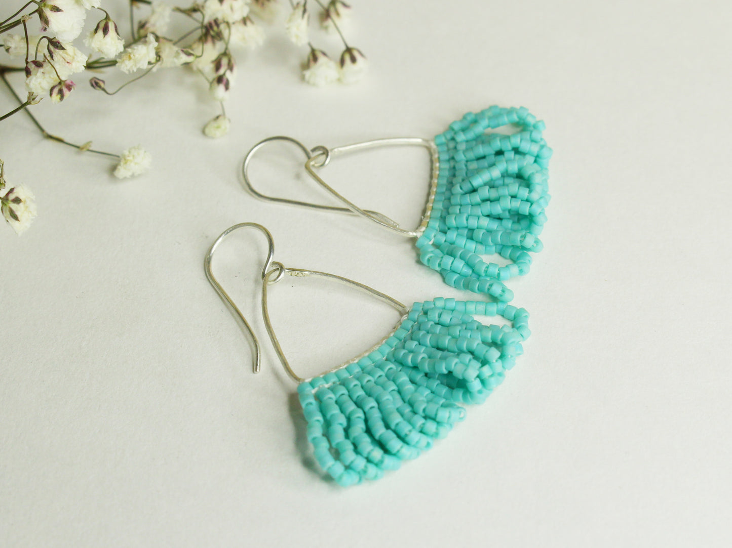 Beaded Earrings in Solid Gold or Silver and Miyuki Glass Beads